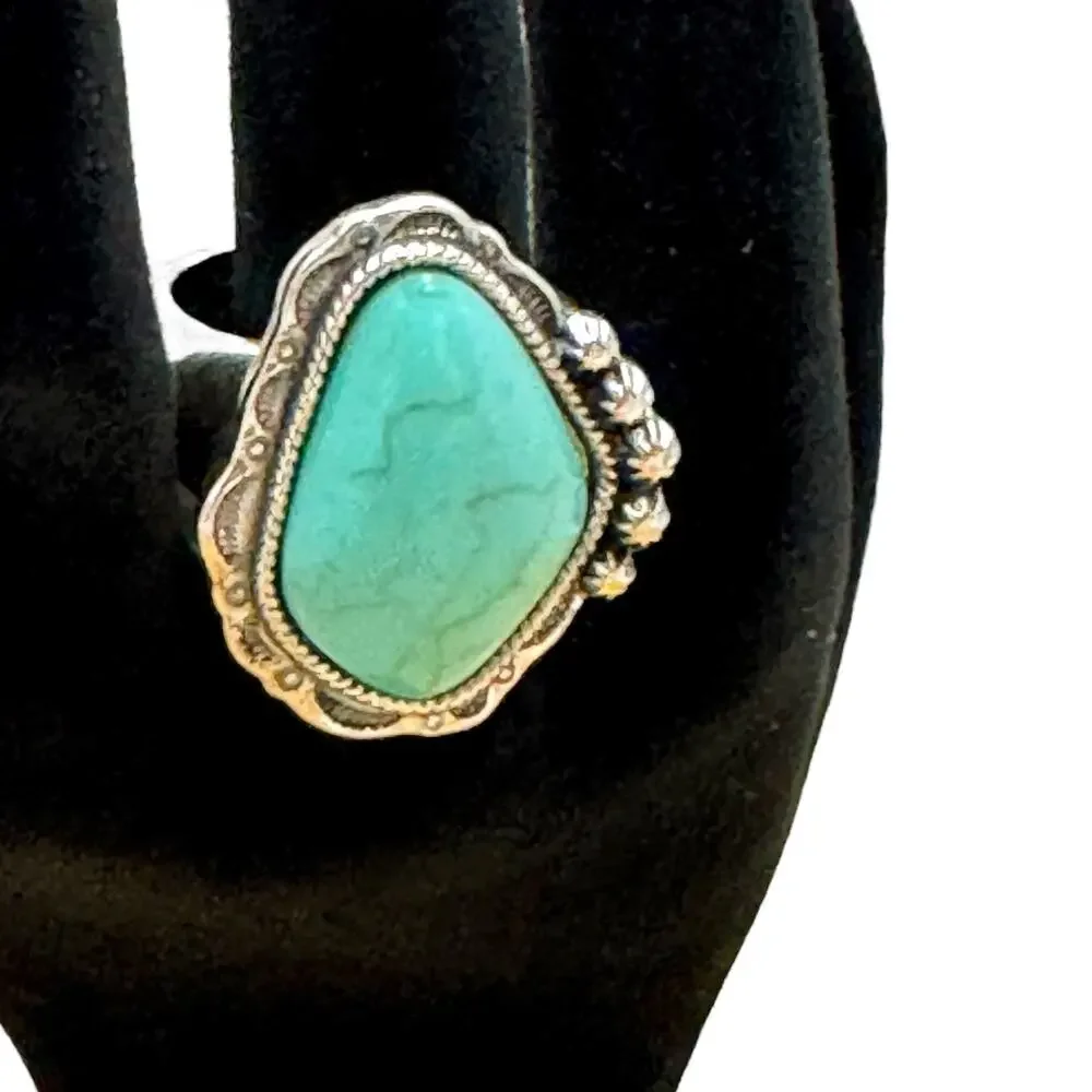 Turquoise Stone Stretch Ring Silver